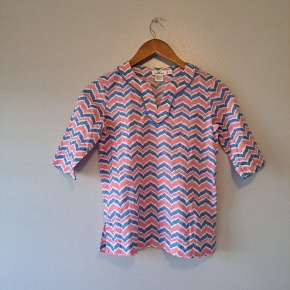 Vineyard Vines Girls Whale Tail Chevron Tunic Swim Cover Up Blouse Sz XSmall - Picture 2 of 11